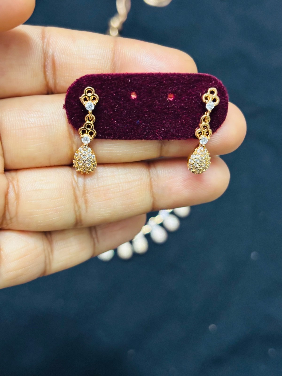 Rose Gold drops shaped American Diamond Minimalistic Jewelry Set