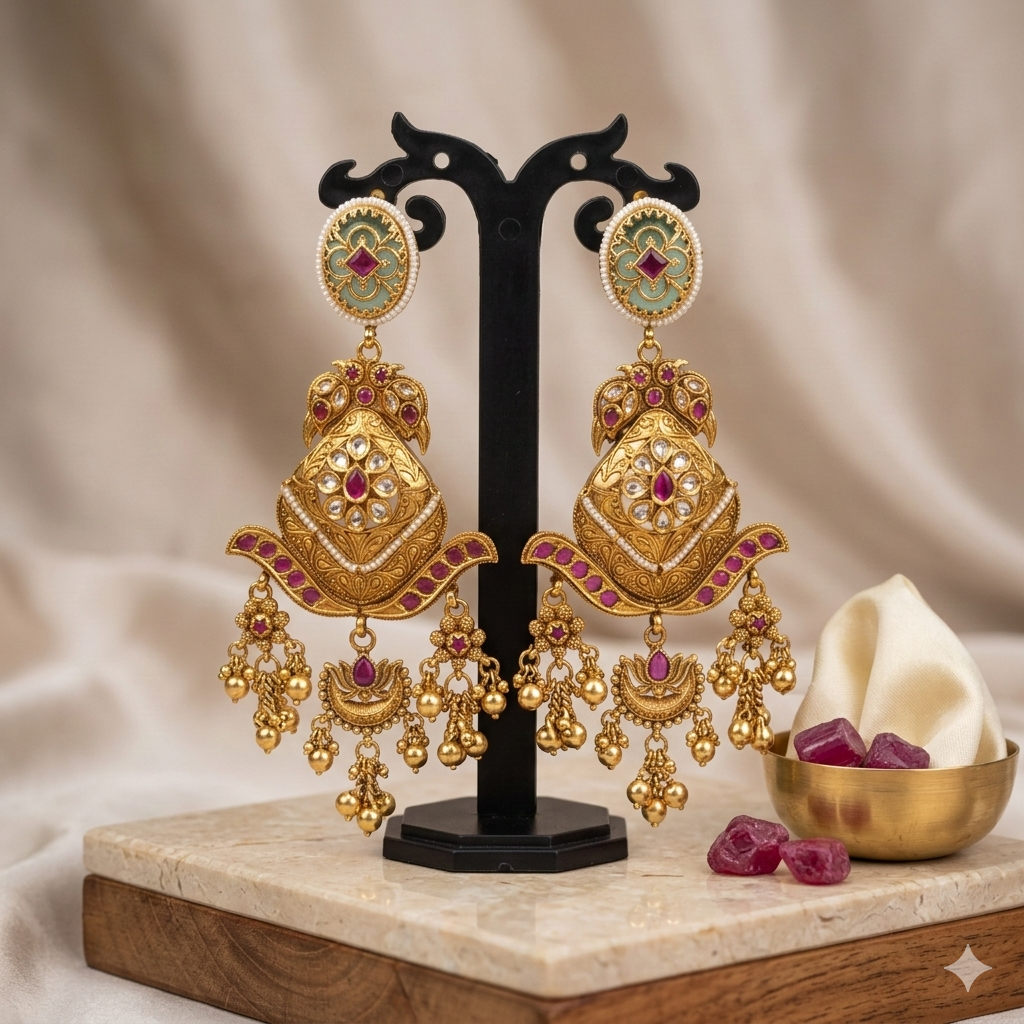 Carat Polished Celestial Bloom Kashmiri earrings