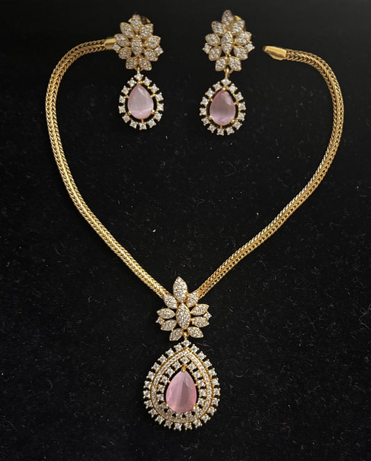 Pink Doublett and American Diamond Jewelry Set