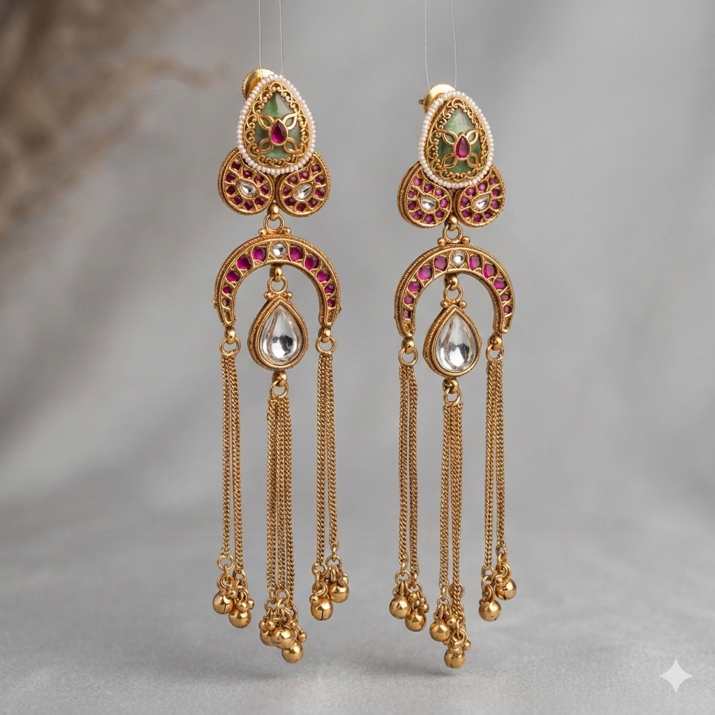 Kashmiri Earrings with Kundan stone