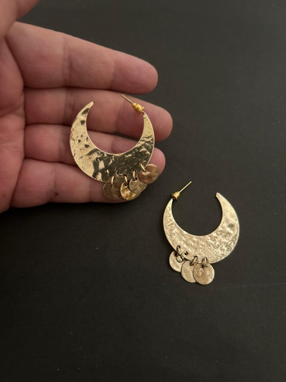 Textured Crescent Dangle Earrings