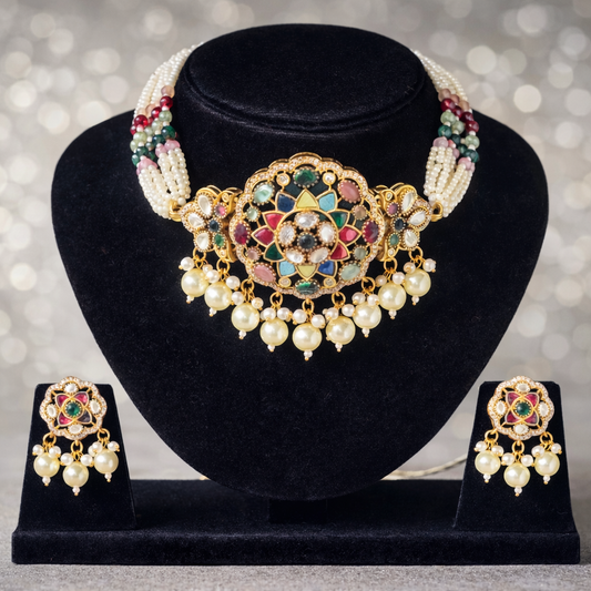 Multicoloured Polki Chokar Set