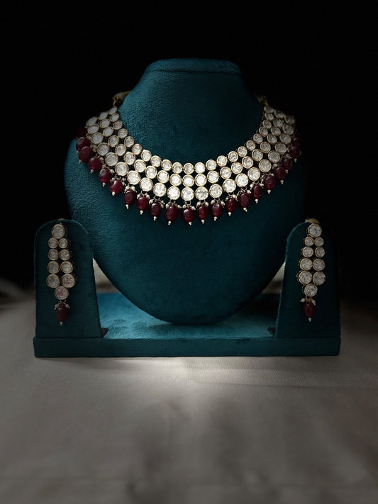 Moissanite Bridal Look Jewelry Set with Ruby Accents