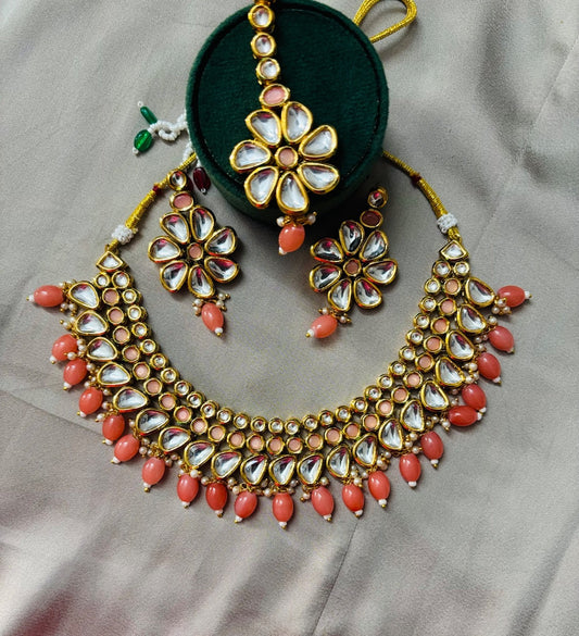 Premium Kundan with Meenakari Jewelry Set with Earrings