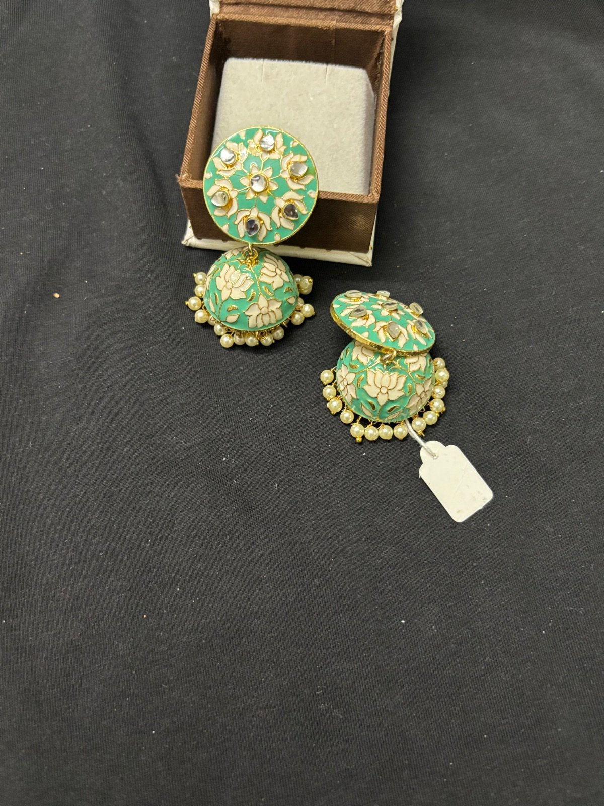 Elegant Green Meenakari Jhumka Earrings