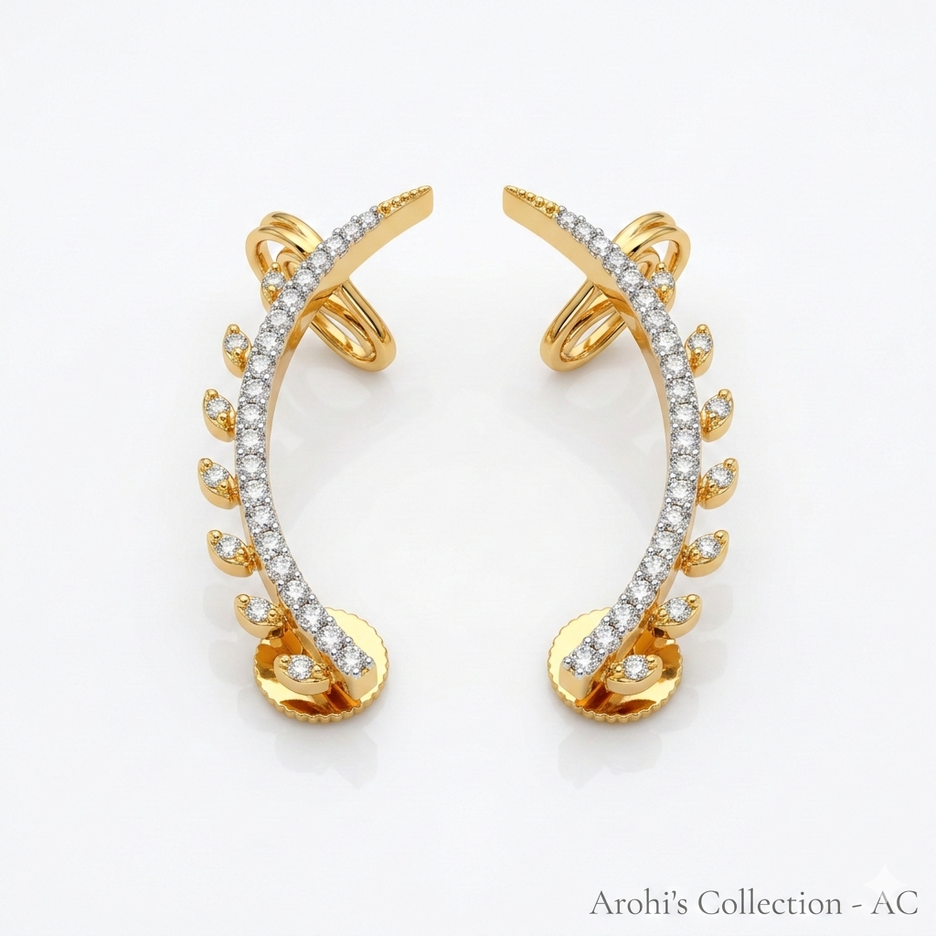Cz Rhodium plated ear cuff earrings