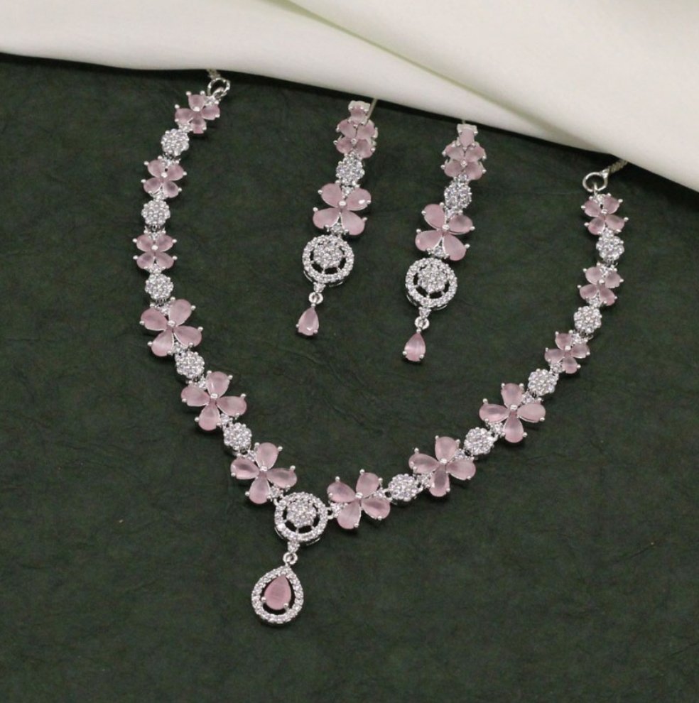 Elegant Floral American Diamond Jewelry Set