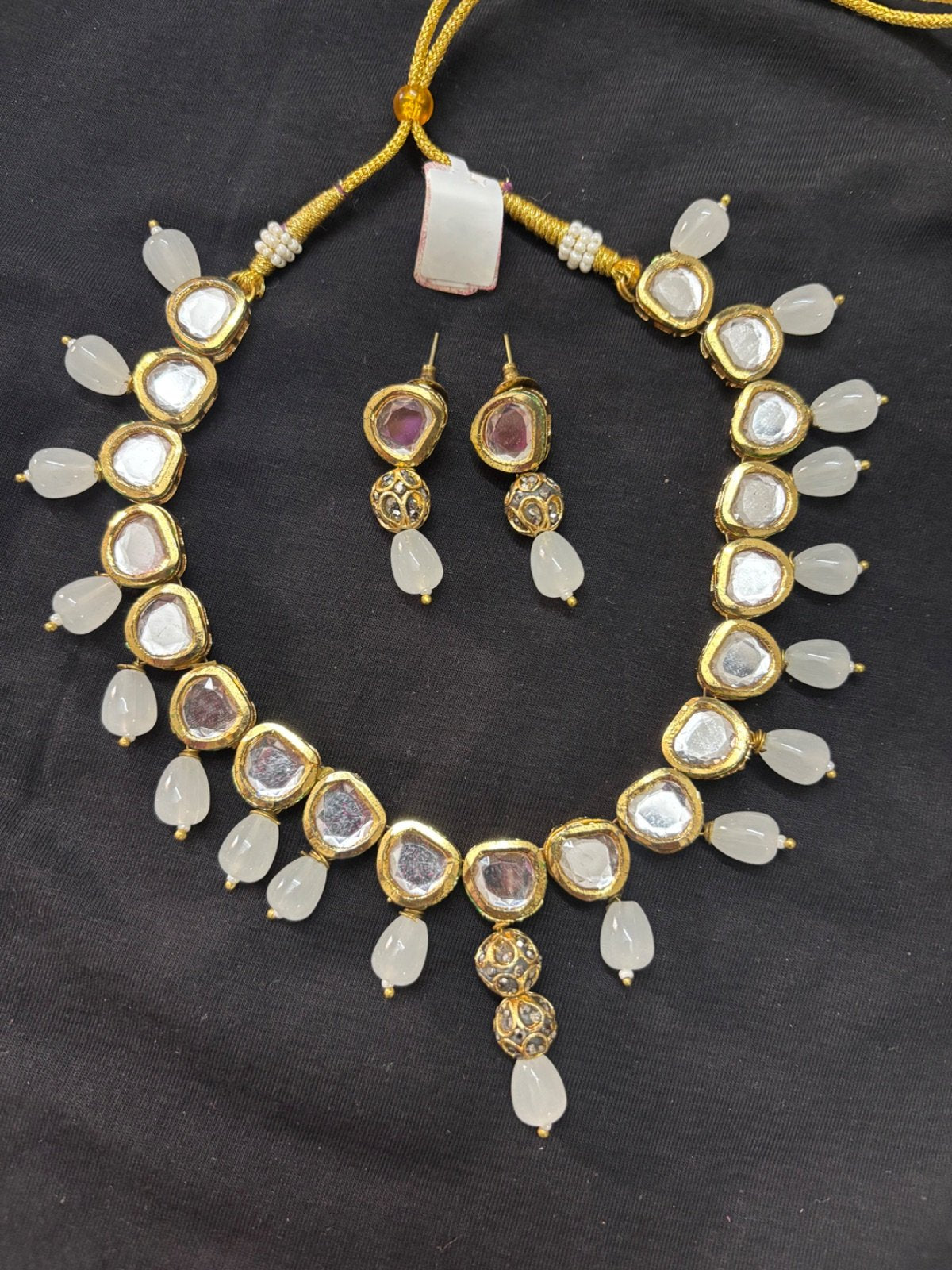 Elegant Kundan with Meena Work Jewelry Set with White Accents