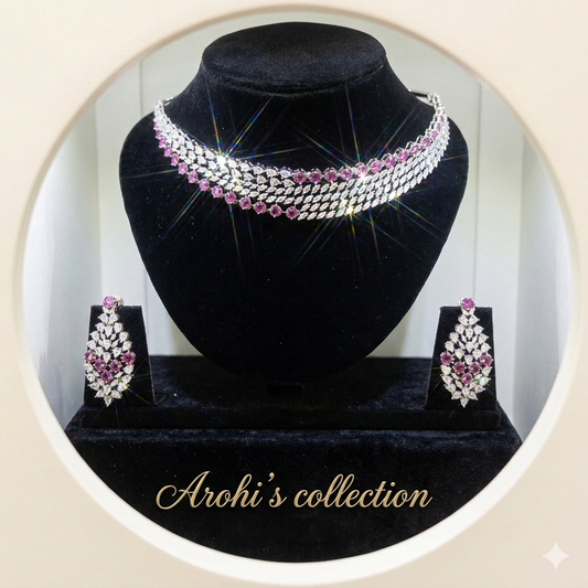 Radiant Triple- Tier Marqhise & Rose Pink Color Choker Set