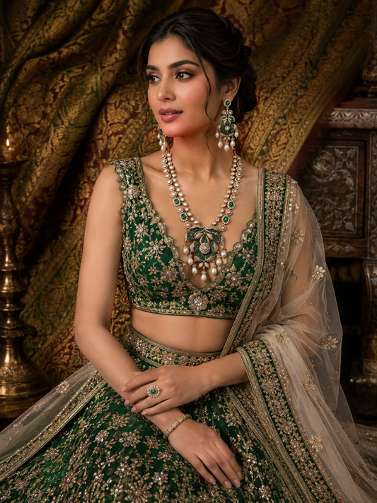 Damini - Emerald Pearl Royale Kundan Set