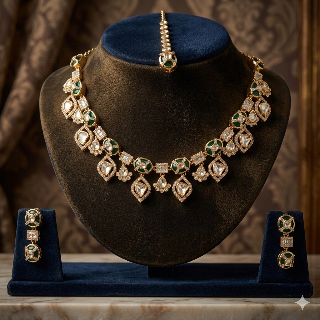 Polki Kundan Jewelry Set with Earrings