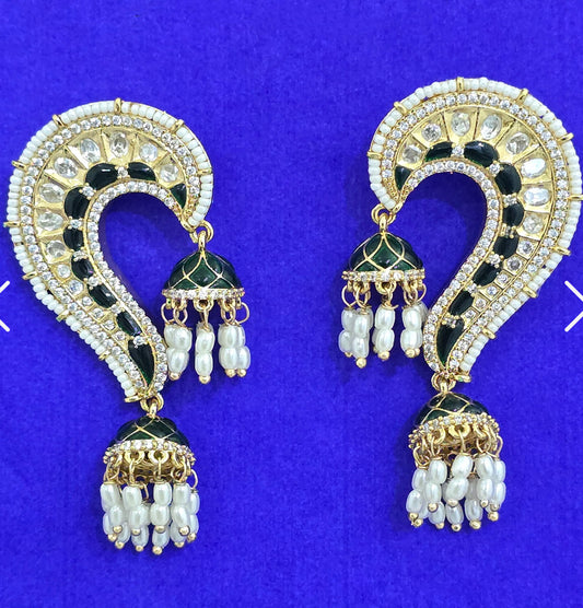 Kundan Polki Designer Earrings with jhumkas