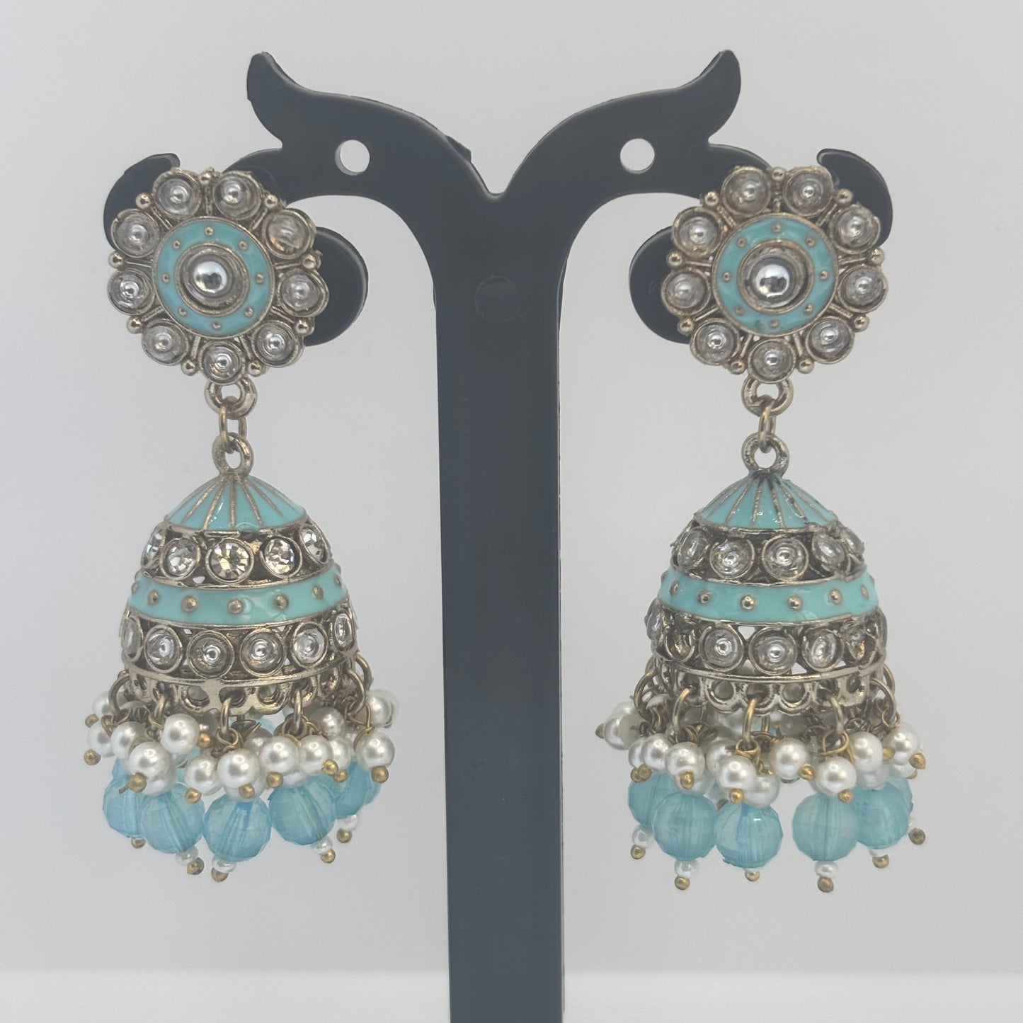 Kundan Stone Jhumkas with Pearl droppings