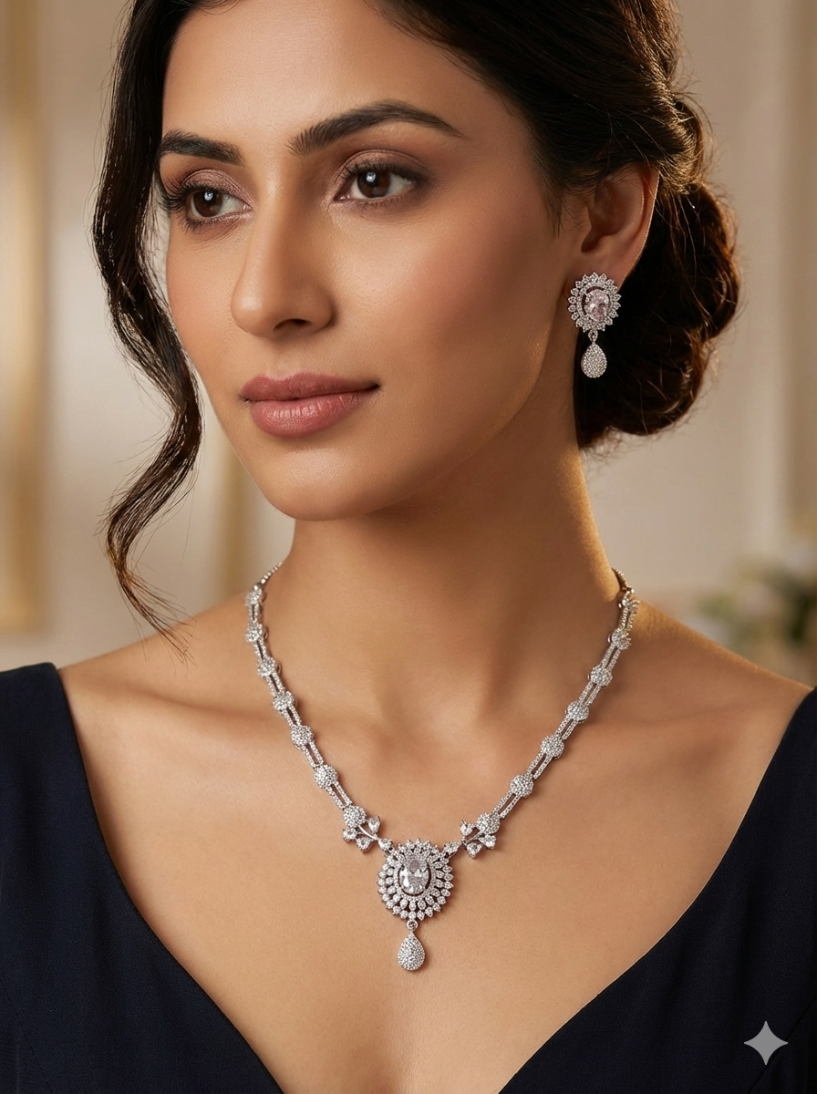 Silver Toned Zircon Set