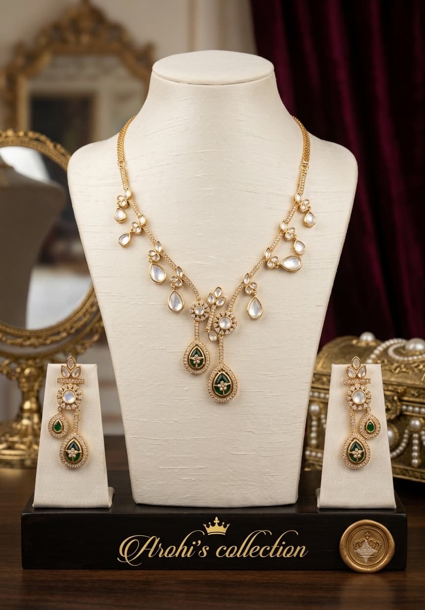Kinaya - Emerald Elegance Kundan Necklace Set