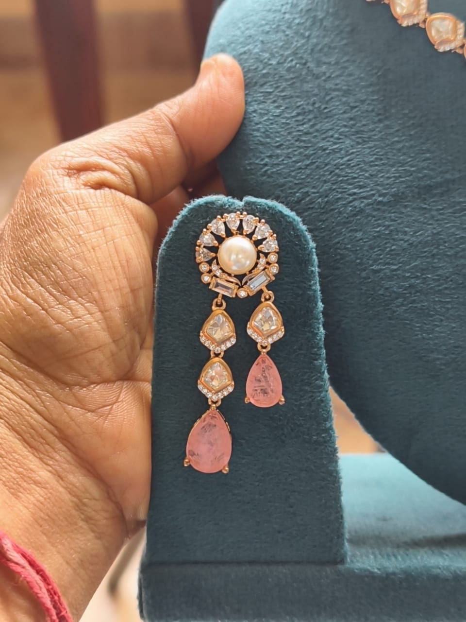 The Royalty Collection -Blush Rose Pearl & Uncut Polki Necklace Set