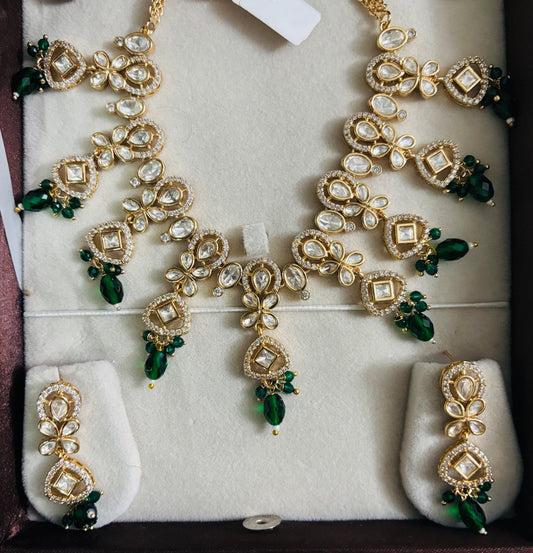 Kundan Jewelry Set with Green Accents
