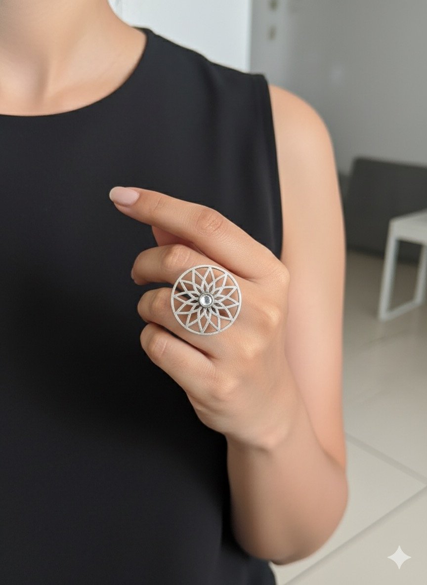 Silver-Tone Geometric Ring