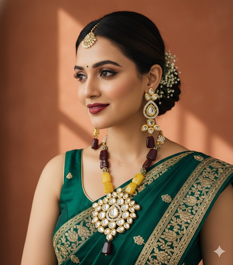 Elegant Kundan Jewelry Set with Earrings