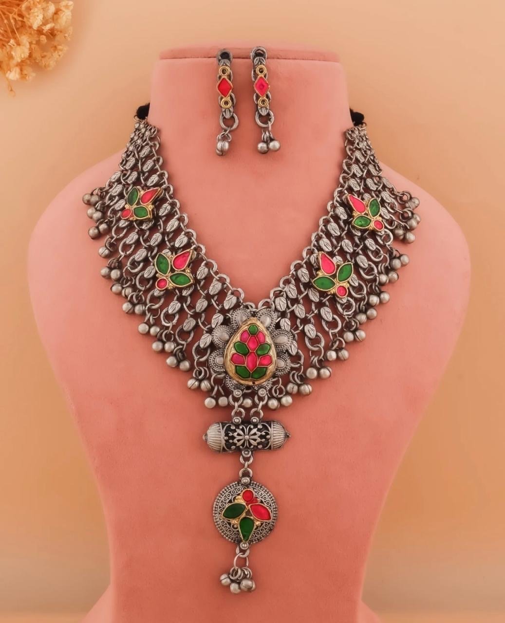 Oxidized Meenakari Necklace