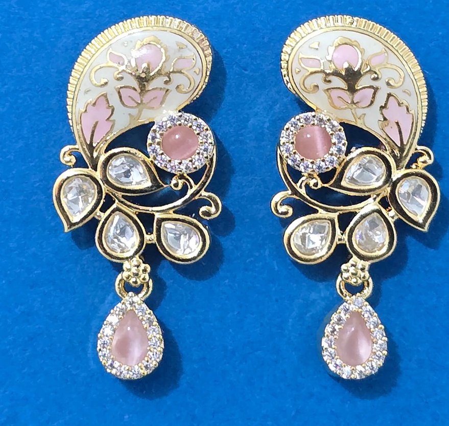 Kundan -Meenakari Earrings with American Diamond Accents