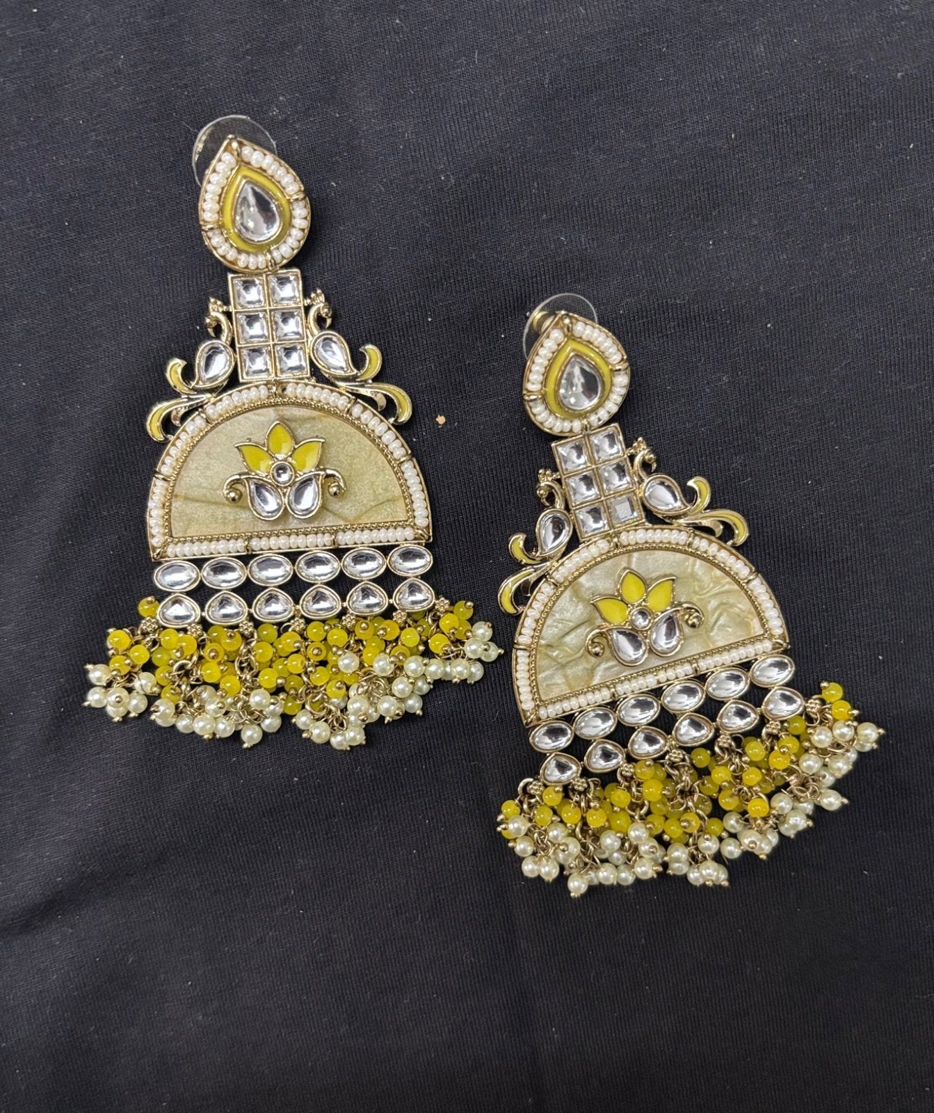 Kundan (Yellow Coloured) Dangle Earrings