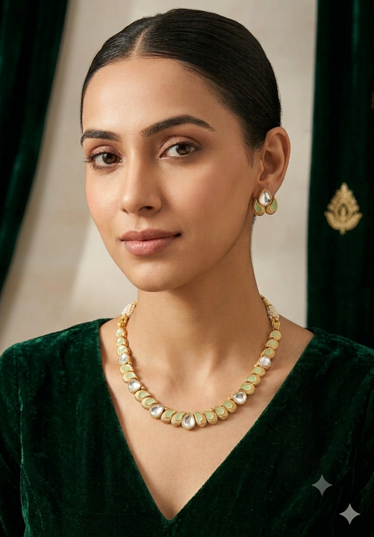 Kundan set with Mint Meenakari touch