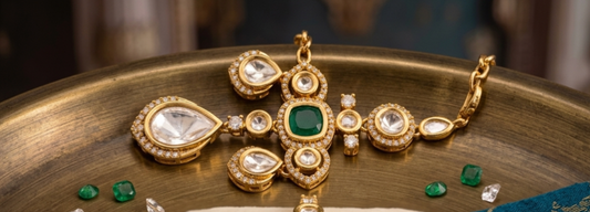 The Empress Collection: Handcrafted Polki & Emerald Bridal Set