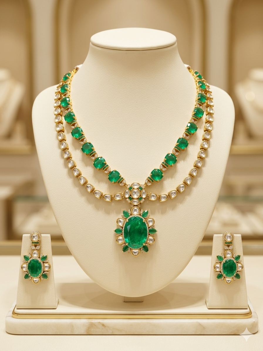 Tashrin - Combination of polki and Emerald Green doublet