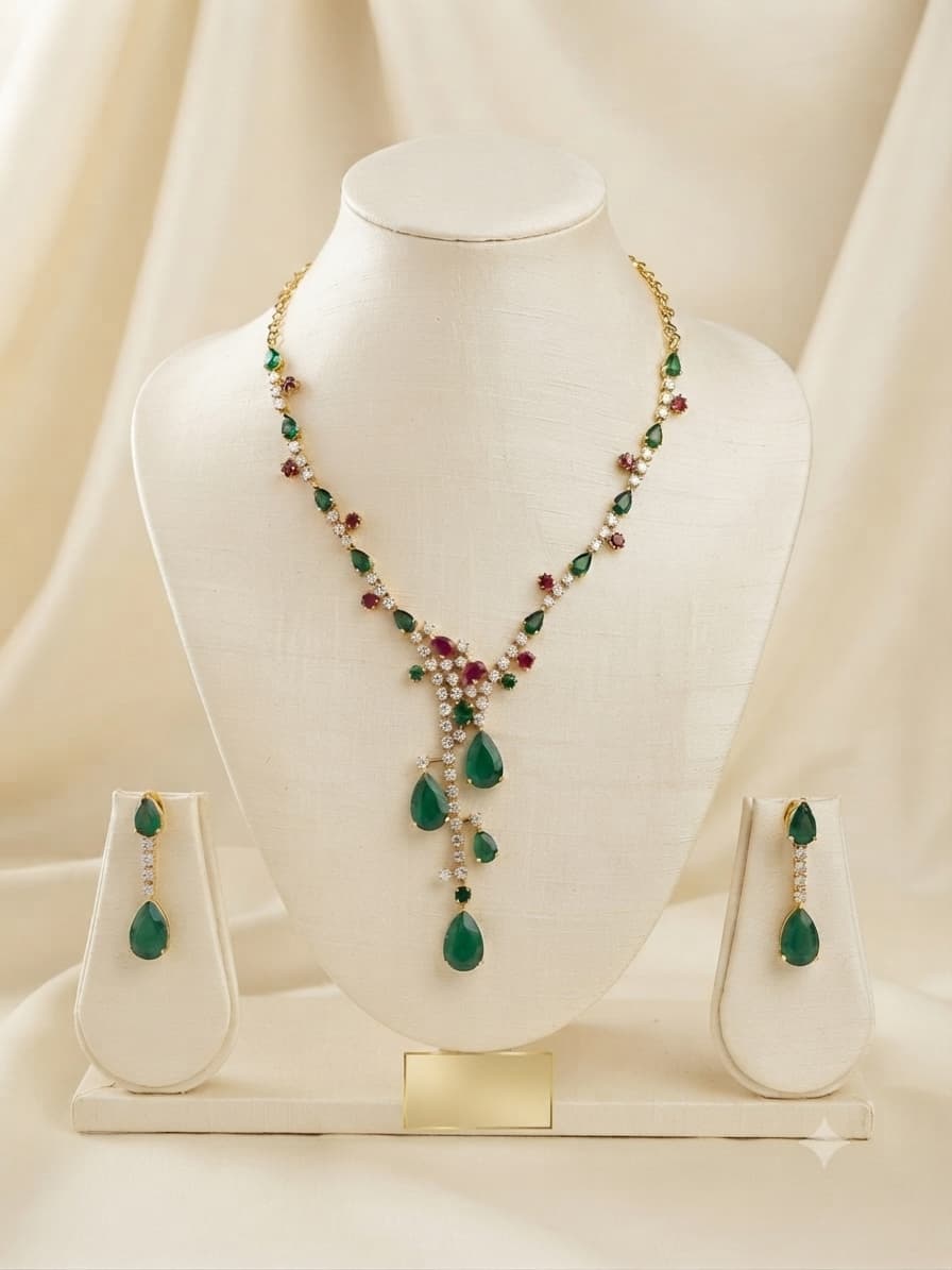 Arena - Emerald & Ruby CZ Necklace Set