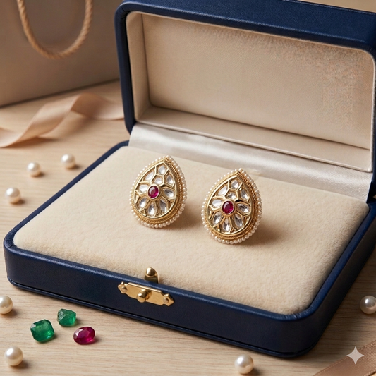 White Kundan studs with mother of beads