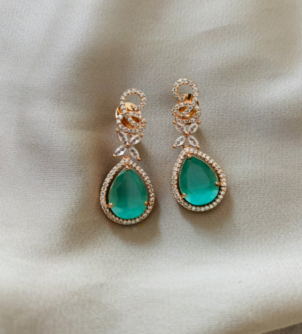 Elegant Teardrop Green American Diamond Earrings