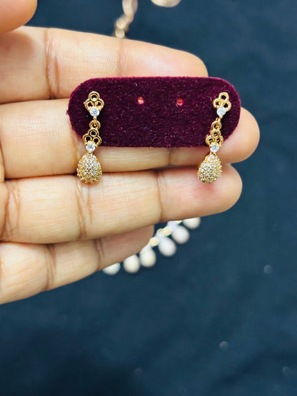 Rose Gold drops shaped American Diamond Minimalistic Jewelry Set