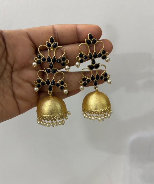 Elegant Black and Gold-Tone Jhumka Earrings