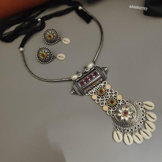 Oxidized Silver Necklace Set with Cowrie Shells