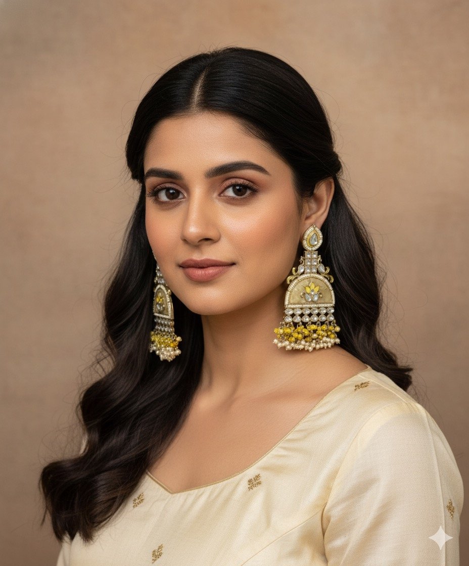 Kundan (Yellow Coloured) Dangle Earrings