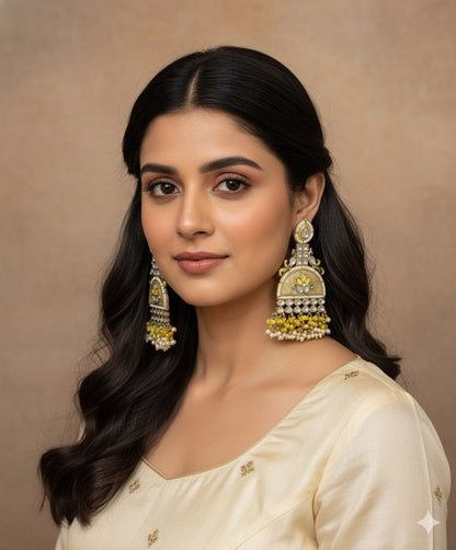 Kundan (Yellow Coloured) Dangle Earrings