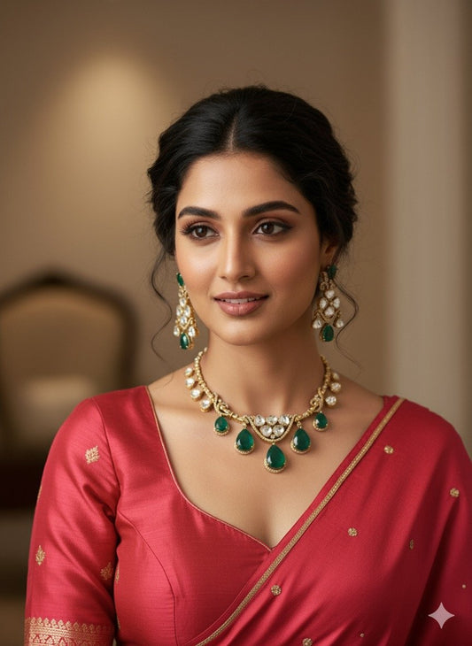 Elegant Green and White Jewelry Set