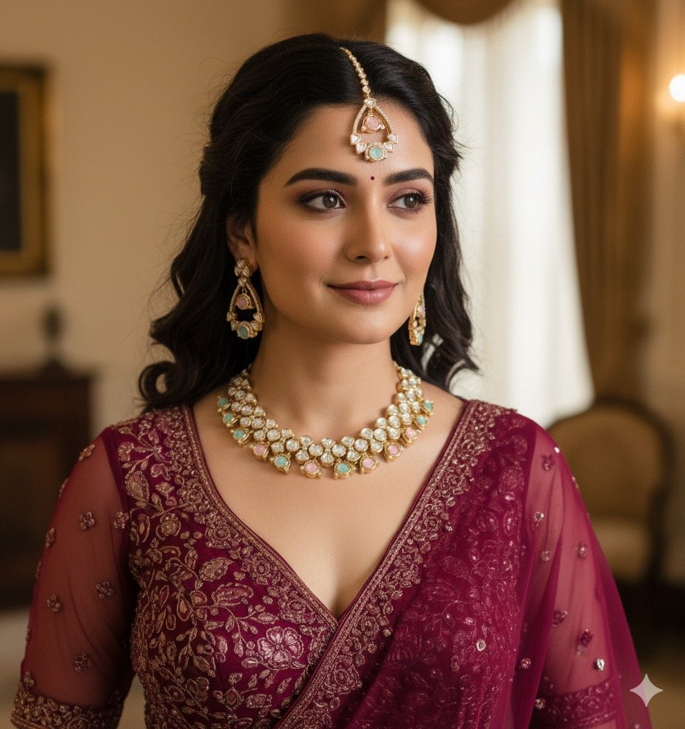 Royal Beauty Polki Kundan Jewelry Set with Earrings and Maang Tikka