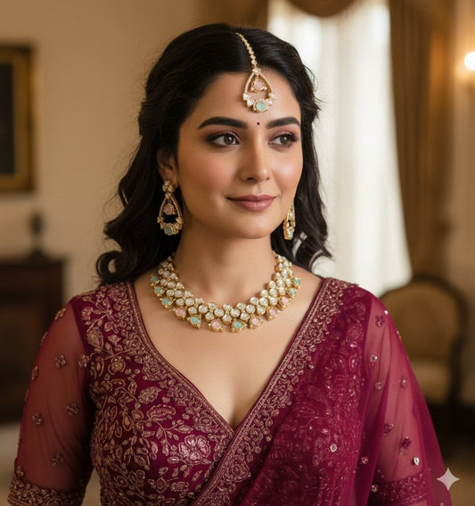 Royal Beauty Polki Kundan Jewelry Set with Earrings and Maang Tikka