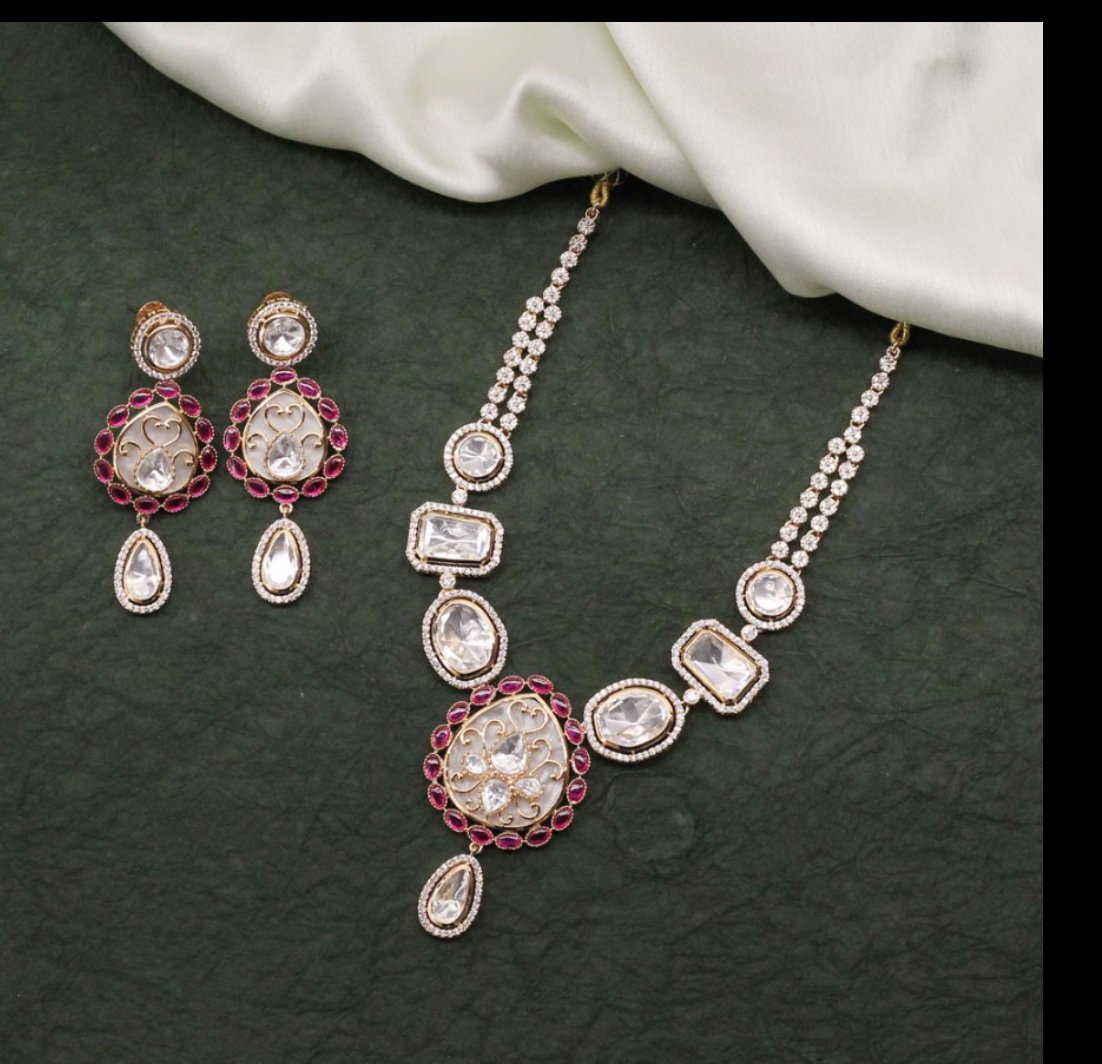 Elegant Mossainite Jewelry Set with Pink Accents