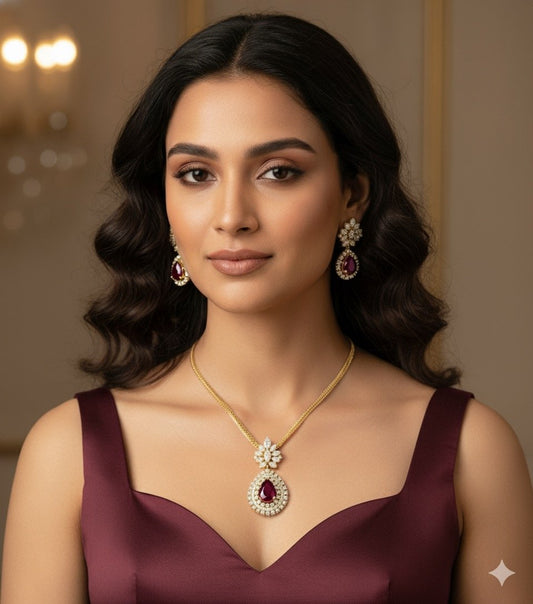 Ruby Colored Doublet and American Diamond Jewelry Set