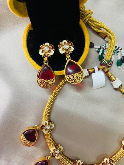 Elegant Maroon and Gold-Tone Jewelry Set
