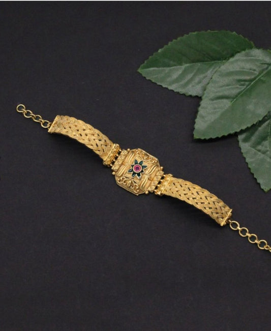 Antique Gold Plated Bracelet with Intricate Design