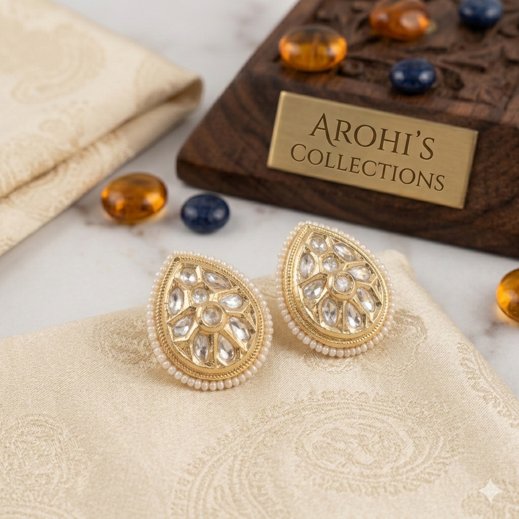 White Kundan studs with mother of beads