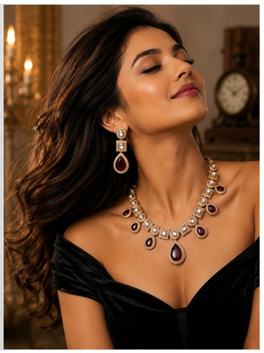 Kundan Set with Maroon coloured Doublets