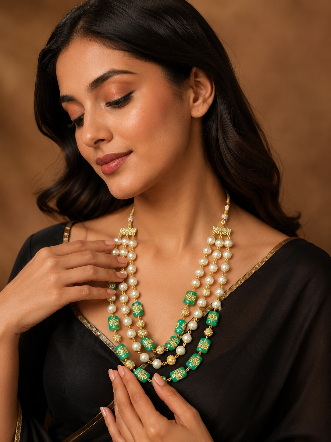 Elegant Pearl and Green Beaded Necklace