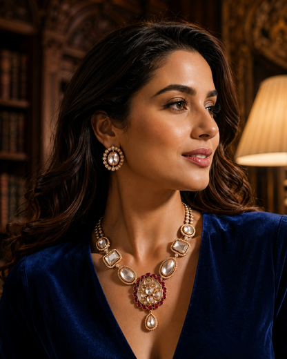 The Imperial Heritage Suite- Handcrafted Polki & Ruby Necklace Set