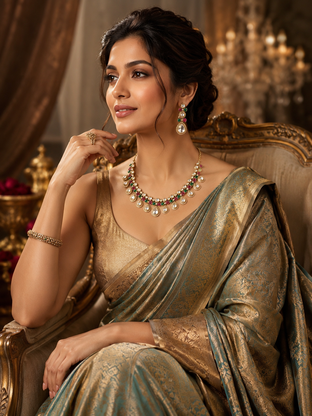 Katthaka - Kundan Necklace Set with Ruby & Emerald Accents
