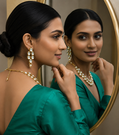 Double layered Kundan with Meenakari Jewelry Set